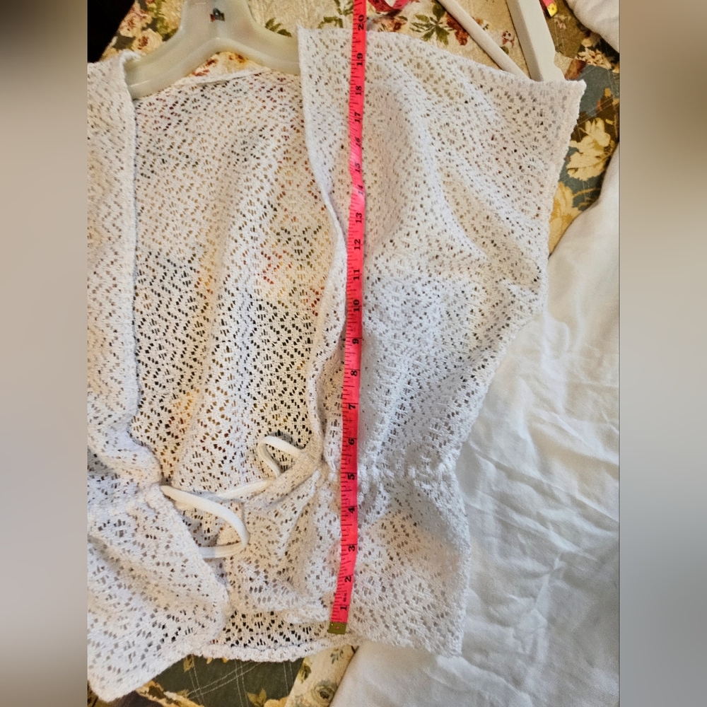 White Crochet Open-Front Cardigan - Picture 7 of 7